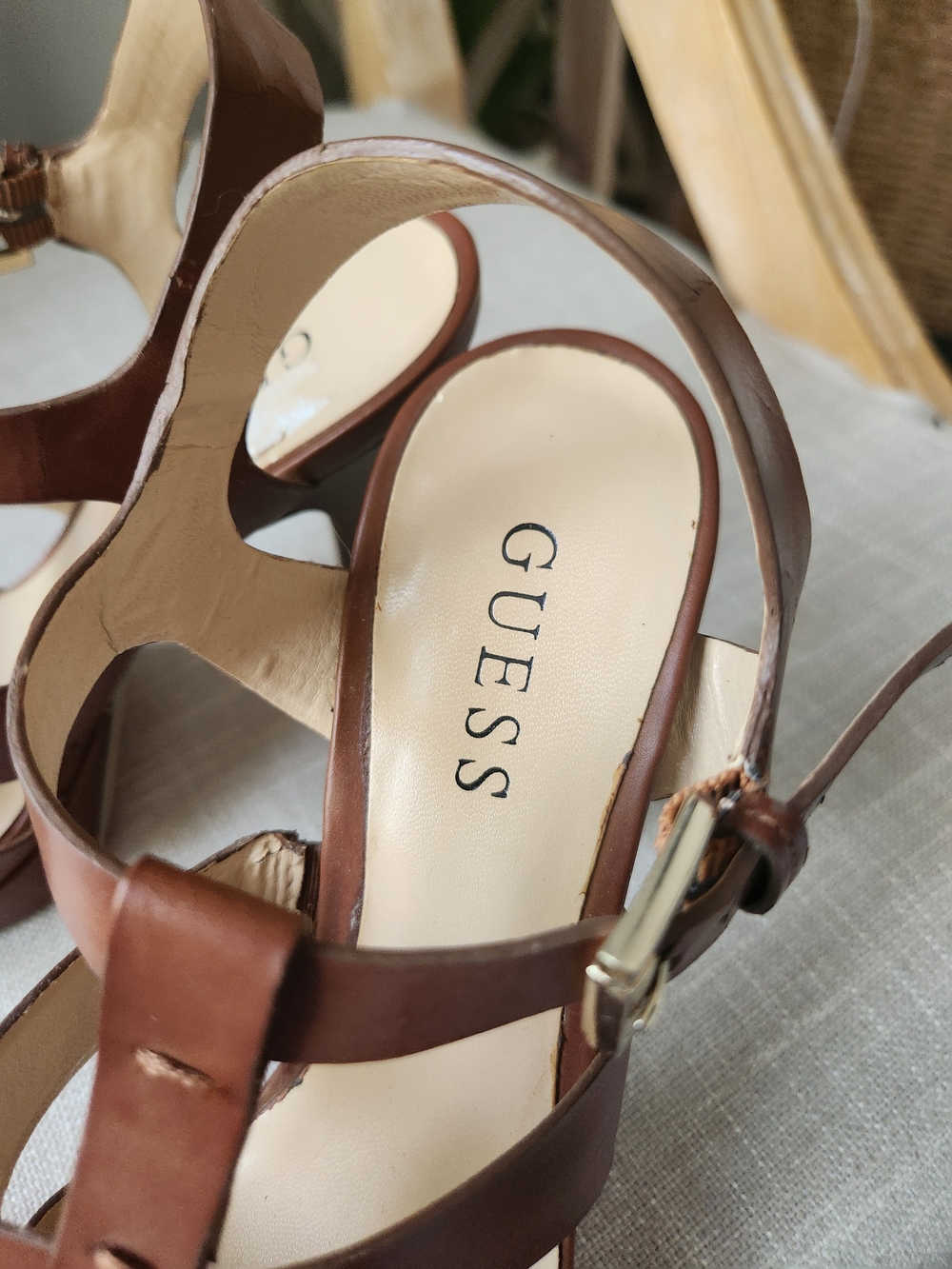 Guess Brown Strappy Platform High Heel Sandals 7.5 - Picture 7 of 16
